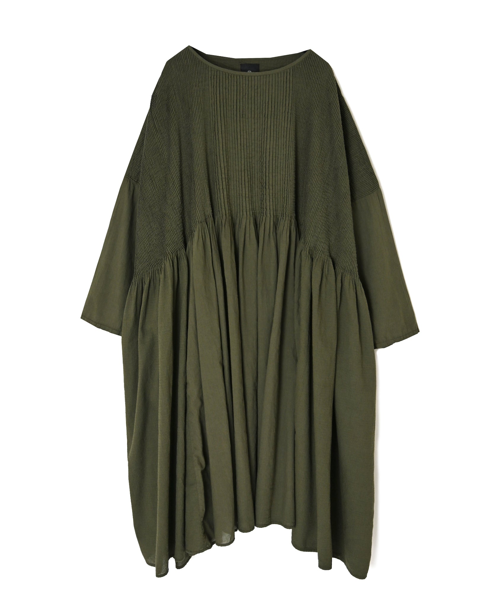 NMDS26602D ORGANIC MICRO CHK&VOILE PLAIN PATCHWORK OVERDYE PINTUCK PULLOVER DRESS