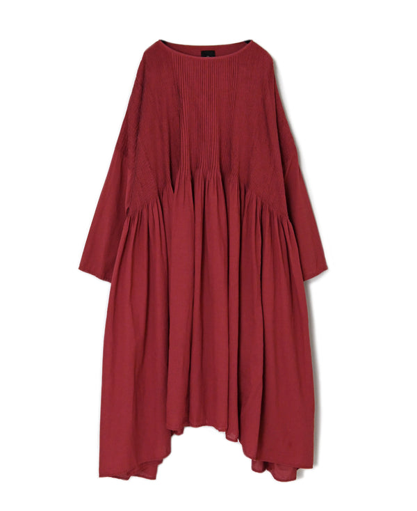 NMDS26602D ORGANIC MICRO CHK&VOILE PLAIN PATCHWORK OVERDYE PINTUCK PULLOVER DRESS