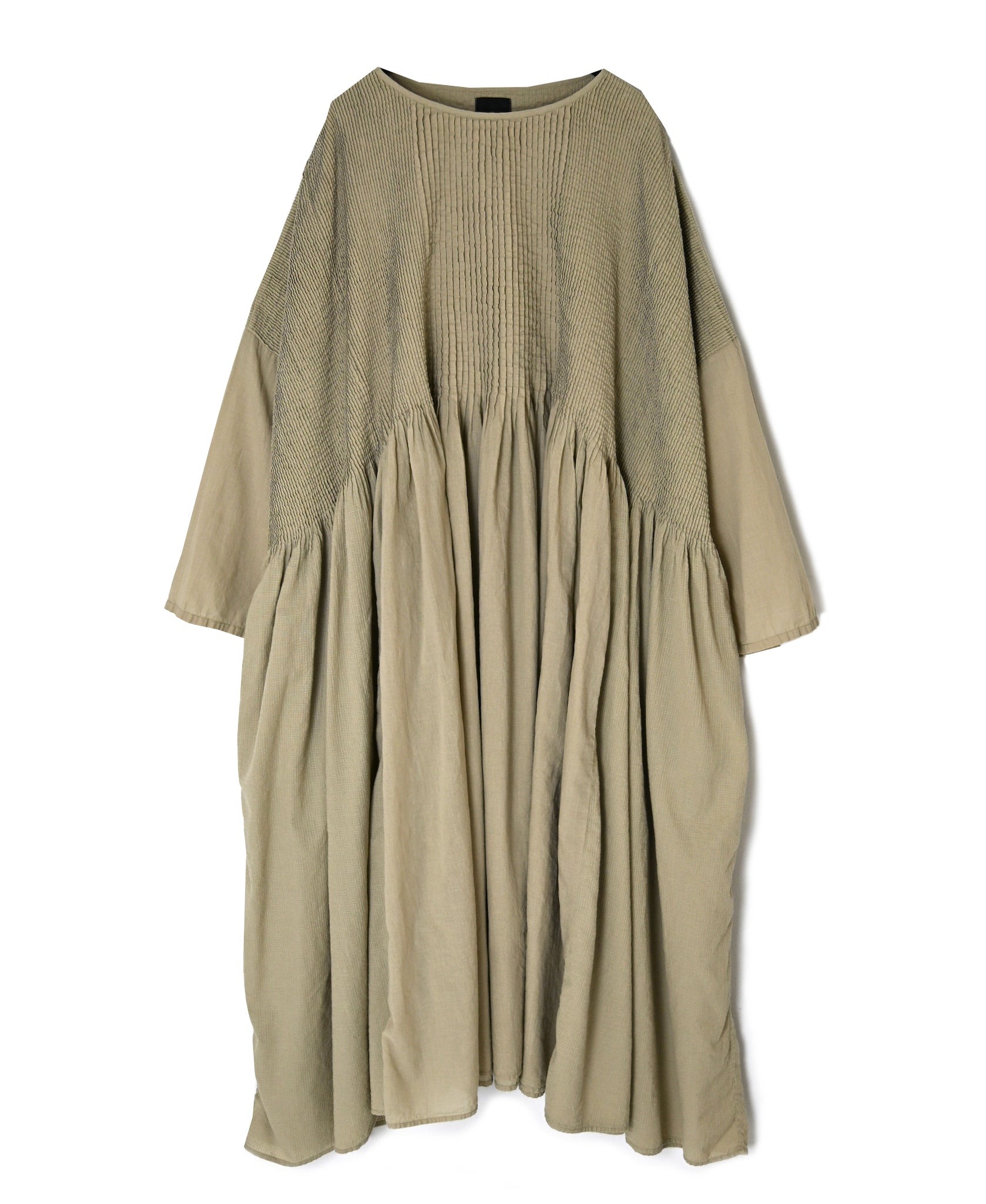 NMDS26602D ORGANIC MICRO CHK&VOILE PLAIN PATCHWORK OVERDYE PINTUCK PULLOVER DRESS