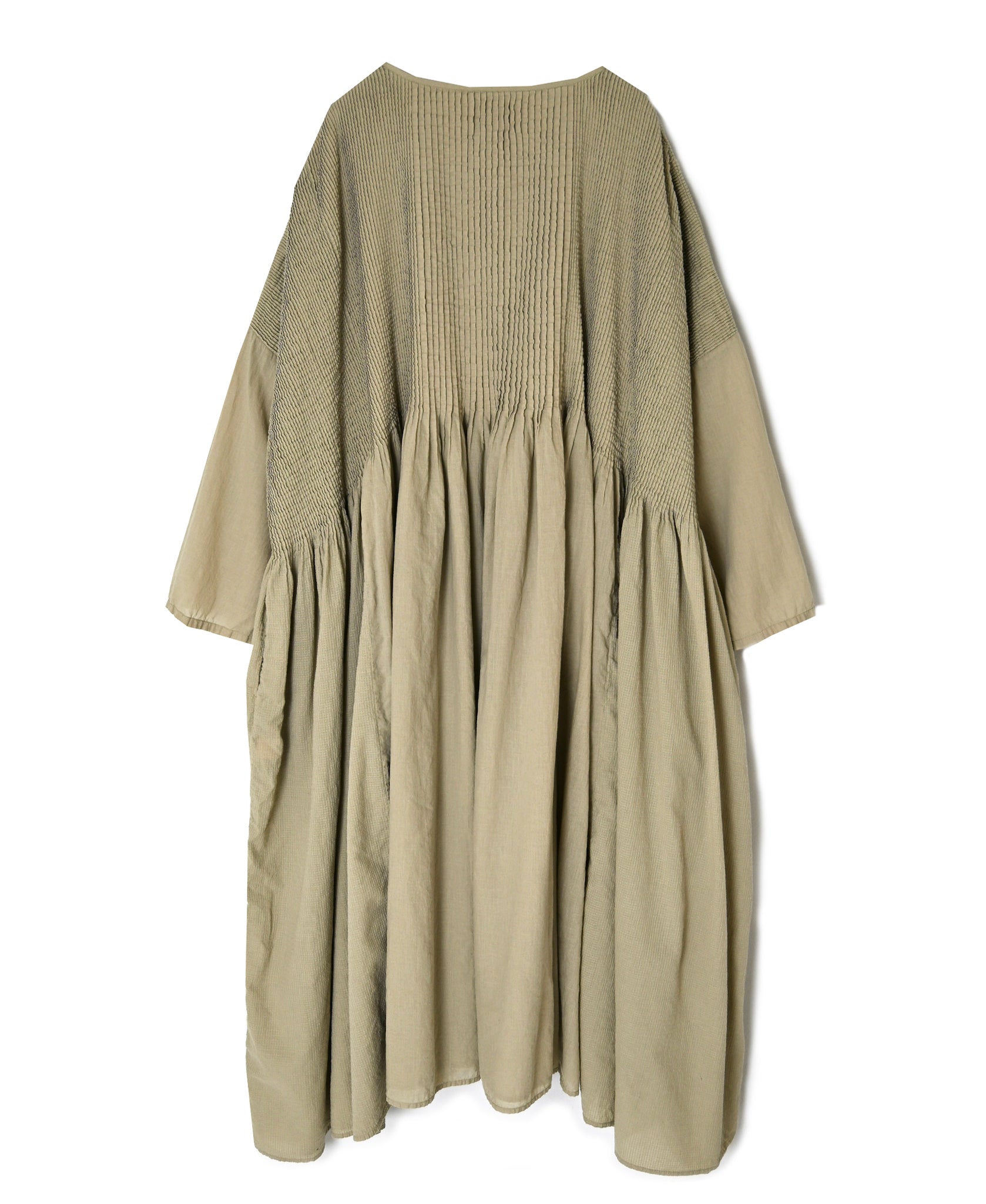 NMDS26602D ORGANIC MICRO CHK&VOILE PLAIN PATCHWORK OVERDYE PINTUCK PULLOVER DRESS