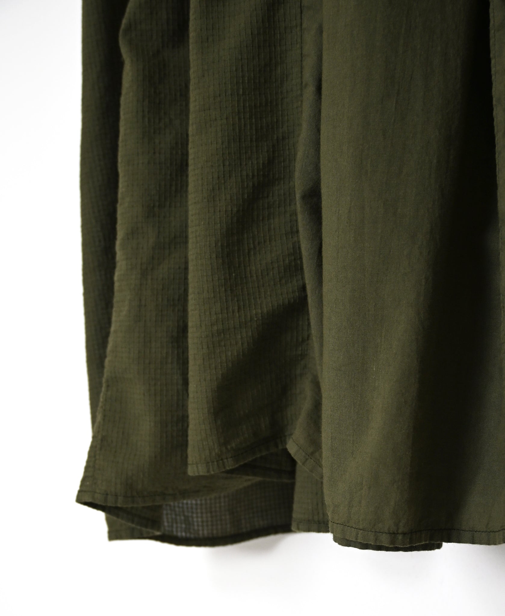 NMDS26604D ORGANIC MICRO CHK&VOILE PLAIN PATCHWORK OVERDYE CREW-NECK BUTTON SHIRT MAXI DRESS WITH PINTUCK