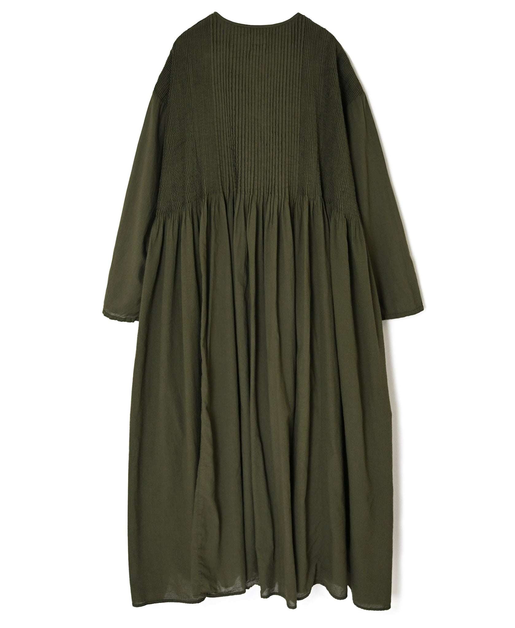 NMDS26604D ORGANIC MICRO CHK&VOILE PLAIN PATCHWORK OVERDYE CREW-NECK BUTTON SHIRT MAXI DRESS WITH PINTUCK