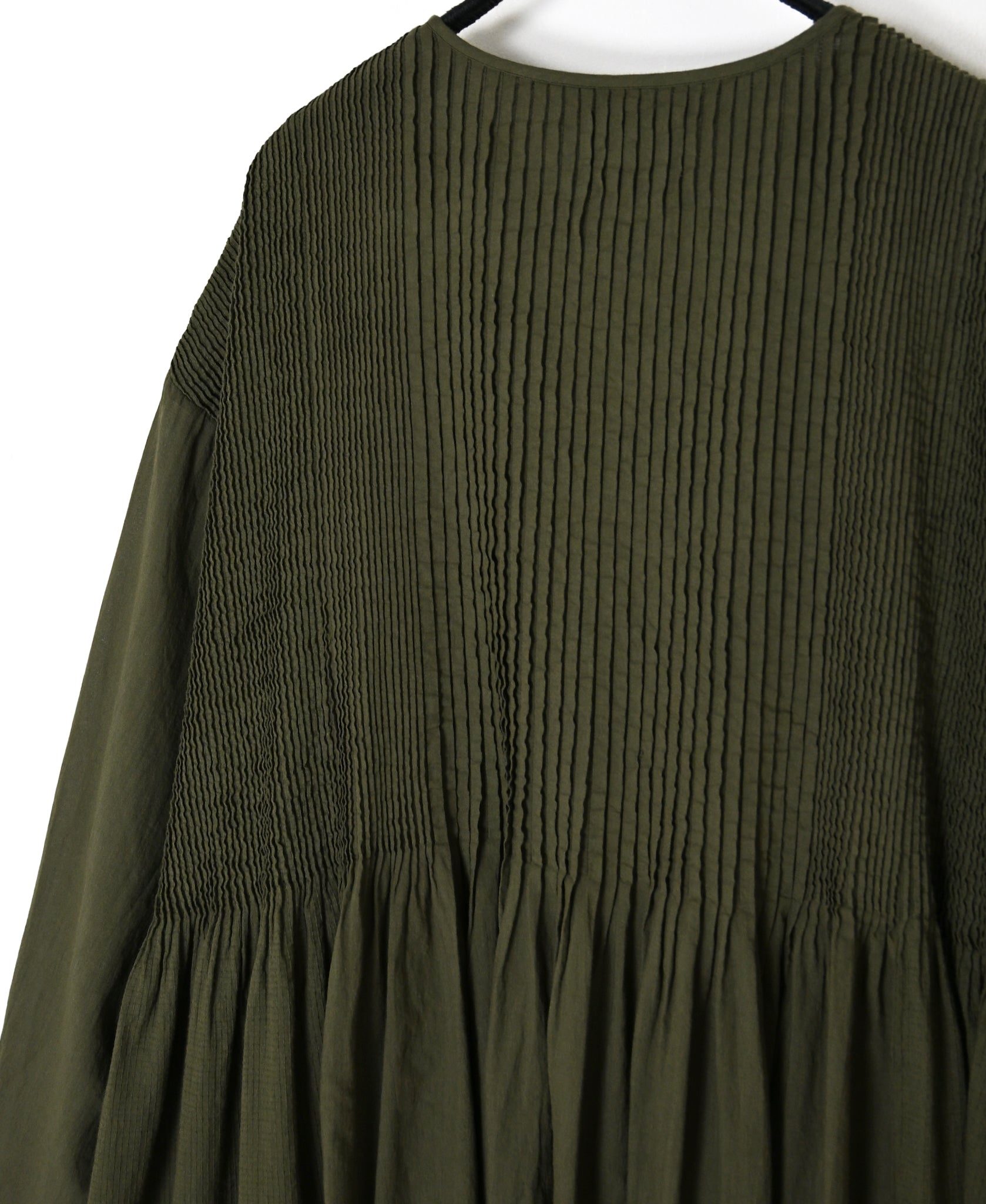 NMDS26604D ORGANIC MICRO CHK&VOILE PLAIN PATCHWORK OVERDYE CREW-NECK BUTTON SHIRT MAXI DRESS WITH PINTUCK