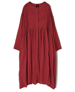 NMDS26604D ORGANIC MICRO CHK&VOILE PLAIN PATCHWORK OVERDYE CREW-NECK BUTTON SHIRT MAXI DRESS WITH PINTUCK