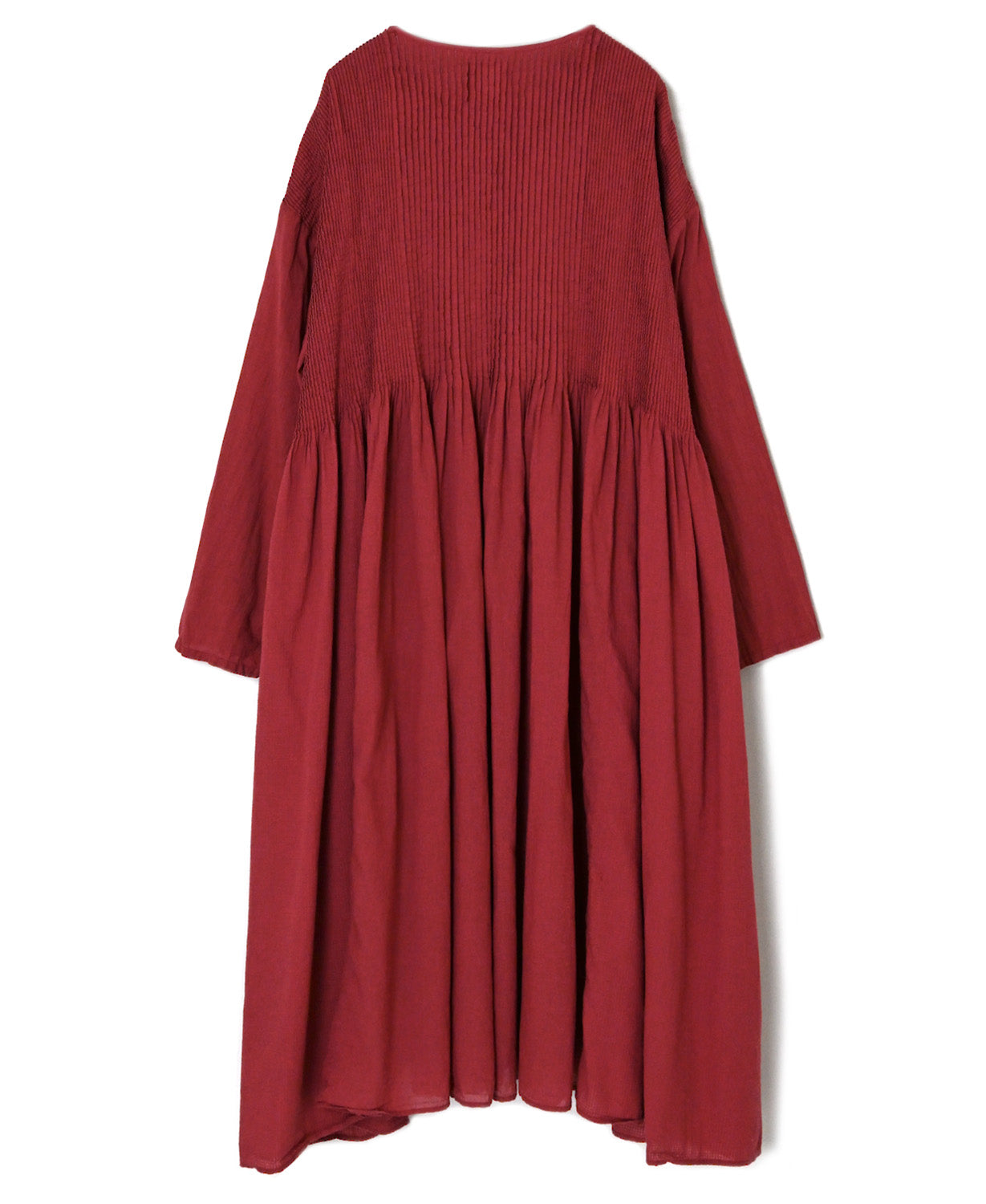 NMDS26604D ORGANIC MICRO CHK&VOILE PLAIN PATCHWORK OVERDYE CREW-NECK BUTTON SHIRT MAXI DRESS WITH PINTUCK
