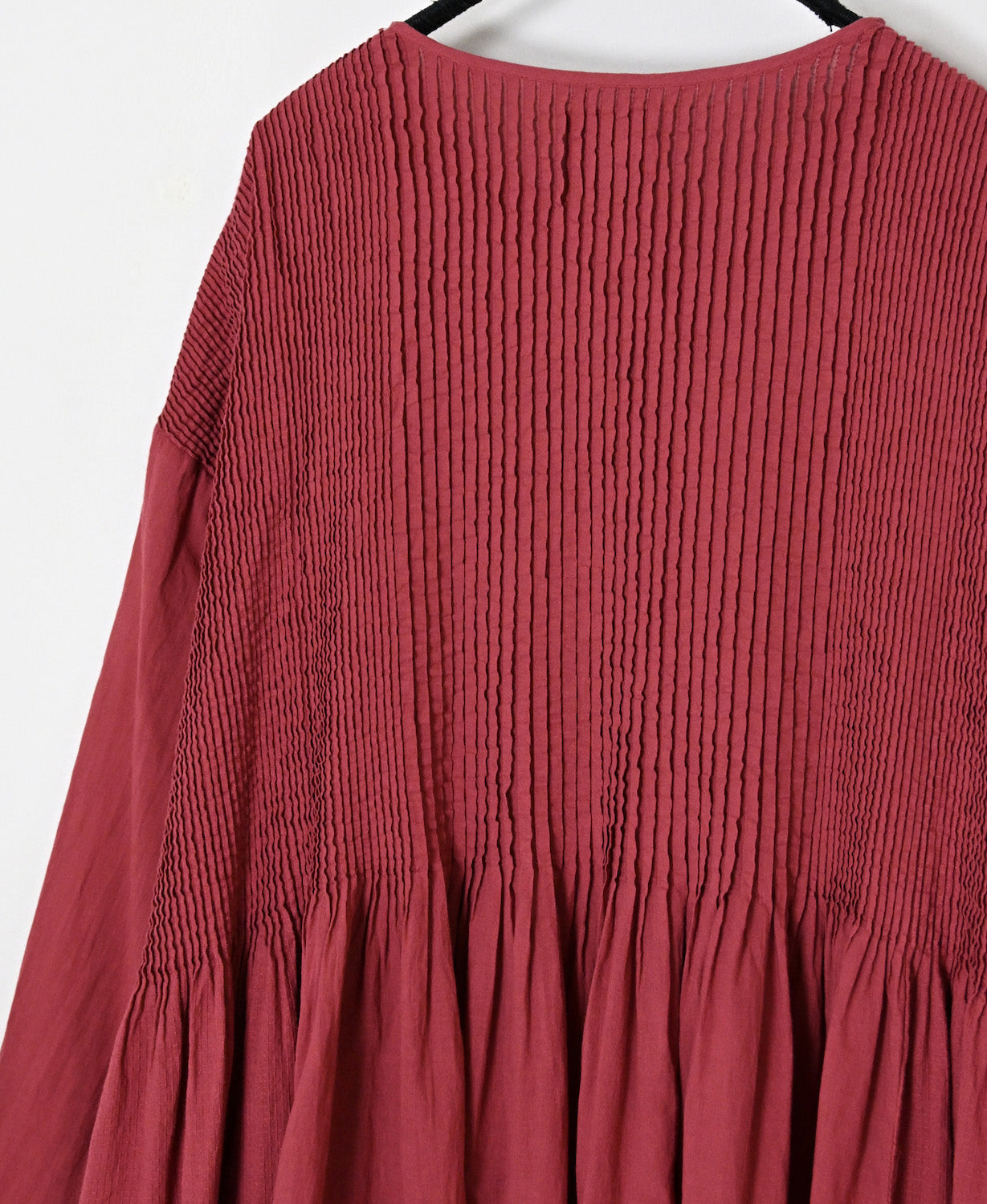 NMDS26604D ORGANIC MICRO CHK&VOILE PLAIN PATCHWORK OVERDYE CREW-NECK BUTTON SHIRT MAXI DRESS WITH PINTUCK