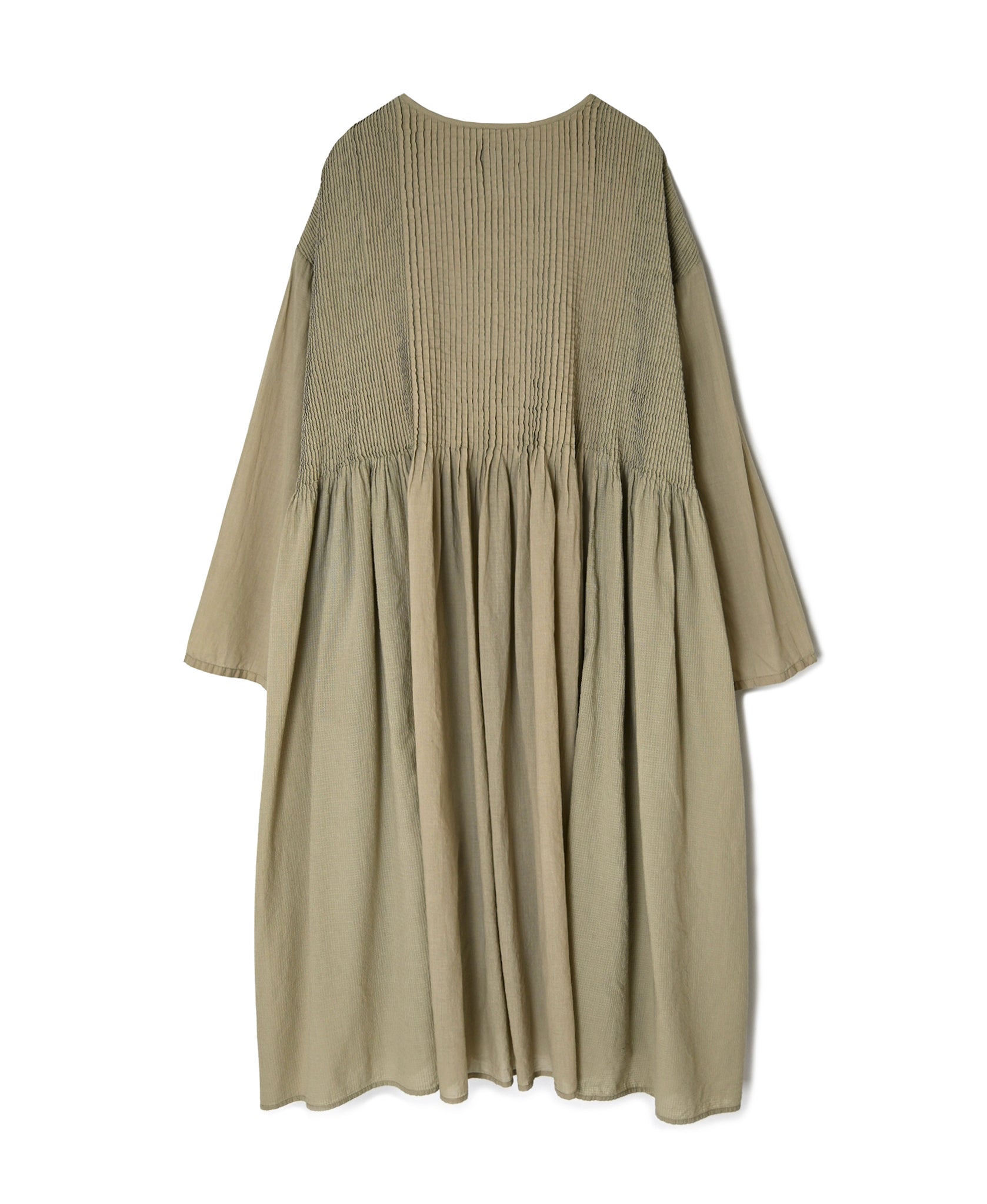 NMDS26604D ORGANIC MICRO CHK&VOILE PLAIN PATCHWORK OVERDYE CREW-NECK BUTTON SHIRT MAXI DRESS WITH PINTUCK