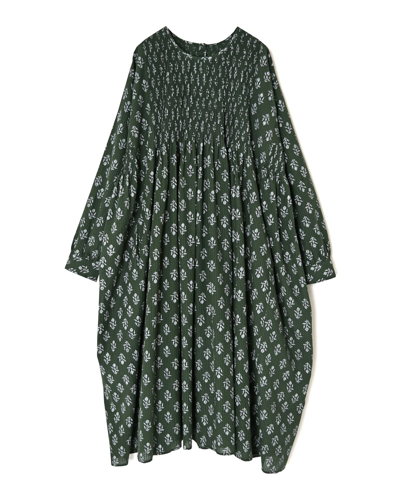 NMDS26613 ORGANIC SMALL CHECK MEDIUM FLOWER BL PRINT CREW-NECK P/O SHIRT DRESS WITH PINTUCK