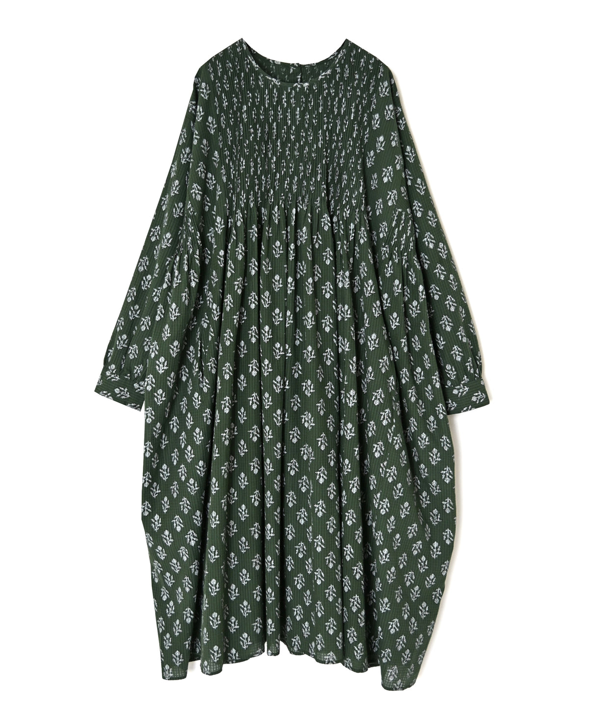 NMDS26613 ORGANIC SMALL CHECK MEDIUM FLOWER BL PRINT CREW-NECK P/O SHIRT DRESS WITH PINTUCK