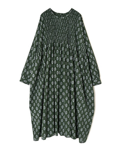 NMDS26613 ORGANIC SMALL CHECK MEDIUM FLOWER BL PRINT CREW-NECK P/O SHIRT DRESS WITH PINTUCK