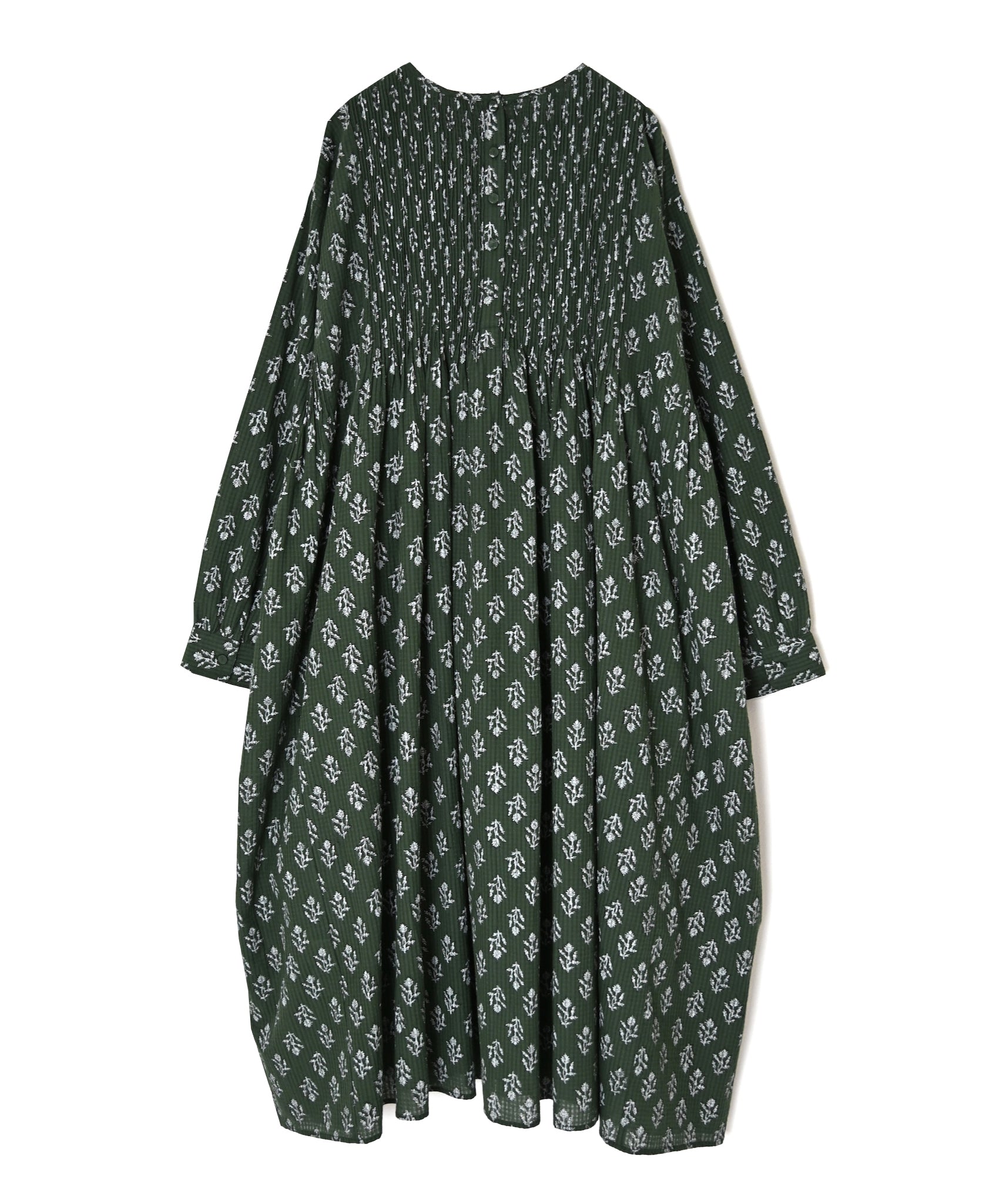 NMDS26613 ORGANIC SMALL CHECK MEDIUM FLOWER BL PRINT CREW-NECK P/O SHIRT DRESS WITH PINTUCK