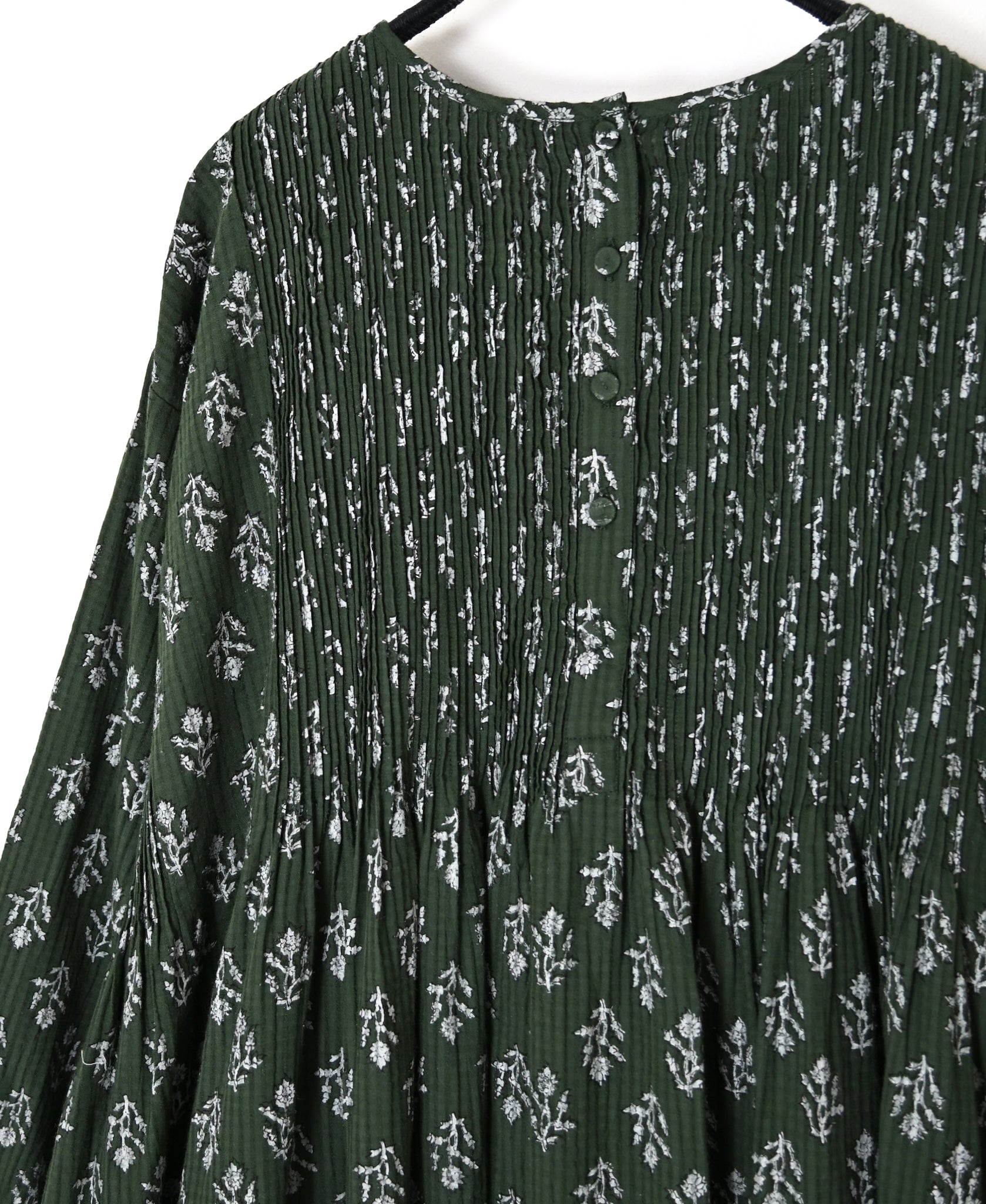 NMDS26613 ORGANIC SMALL CHECK MEDIUM FLOWER BL PRINT CREW-NECK P/O SHIRT DRESS WITH PINTUCK
