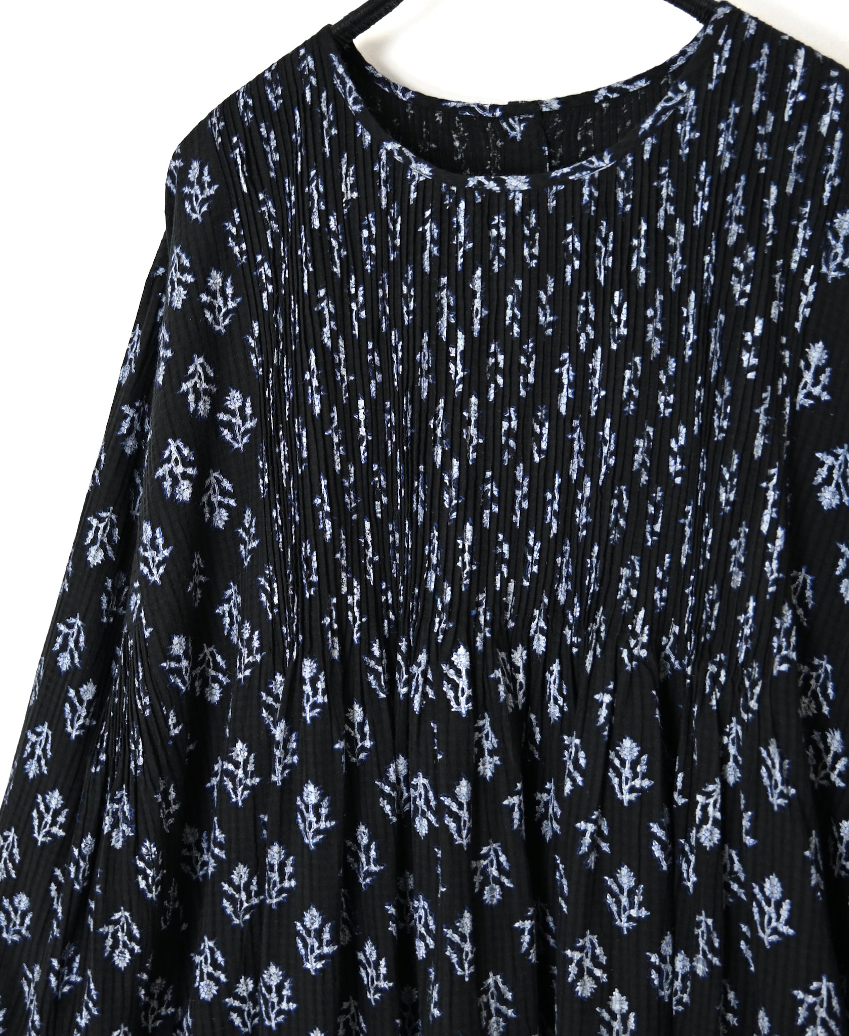 NMDS26613 ORGANIC SMALL CHECK MEDIUM FLOWER BL PRINT CREW-NECK P/O SHIRT DRESS WITH PINTUCK