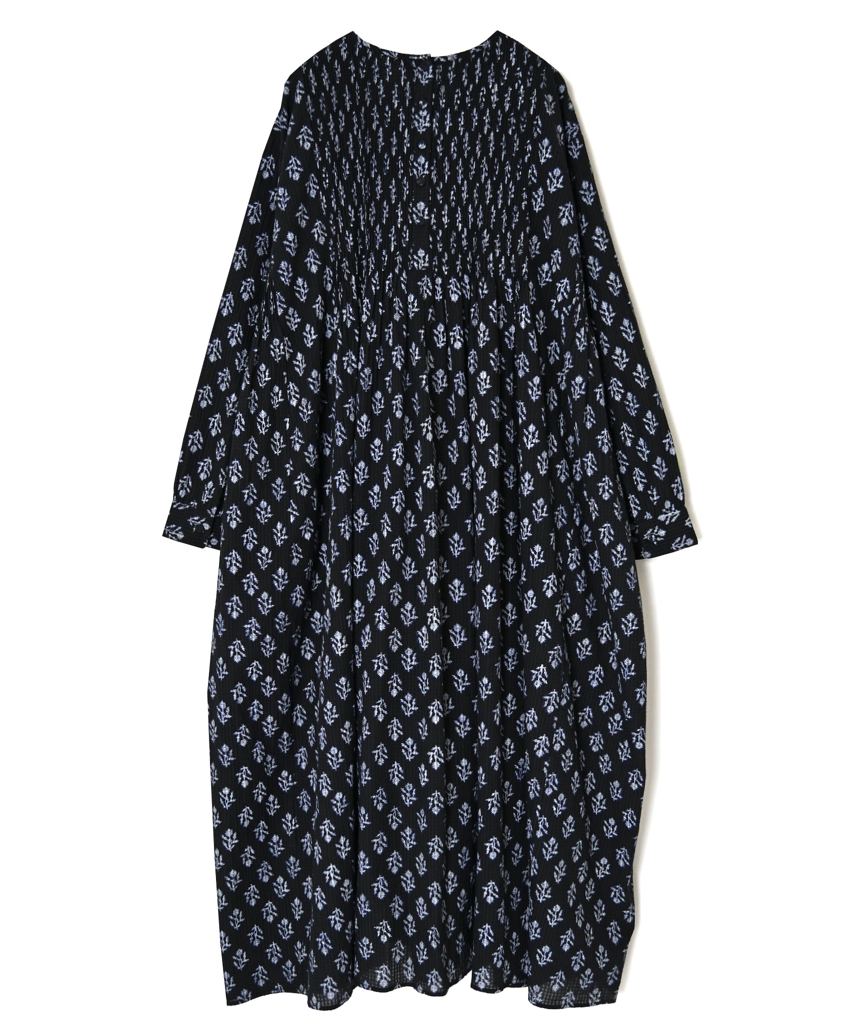 NMDS26613 ORGANIC SMALL CHECK MEDIUM FLOWER BL PRINT CREW-NECK P/O SHIRT DRESS WITH PINTUCK