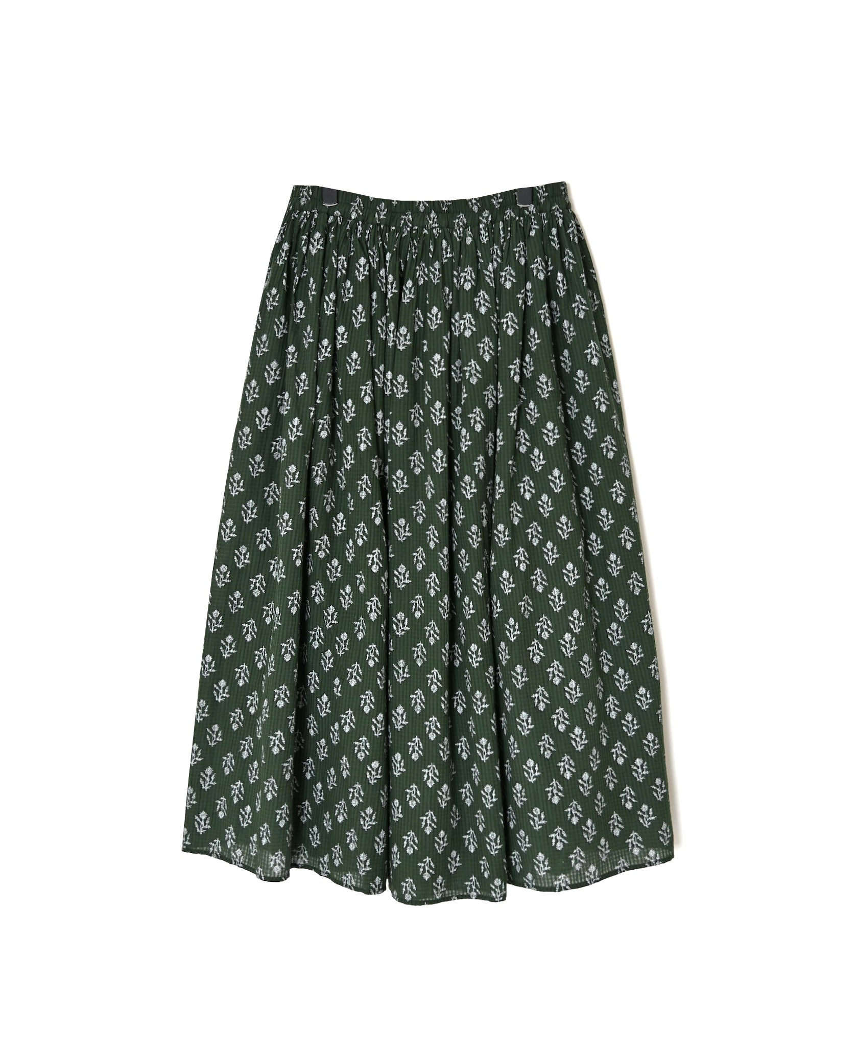 NMDS26615 80s ORGANIC SMALL CHECK MEDIUM FLOWER BLOCK PRINT GATHERED SKIRT WITH LINING