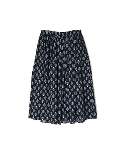 NMDS26615 80s ORGANIC SMALL CHECK MEDIUM FLOWER BLOCK PRINT GATHERED SKIRT WITH LINING