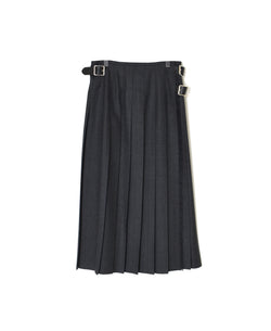 NOD2651 WORSTED WOOL LOW WAIST WIDE PLEATS WRAP SKIRT LENGTH 85cm (WITH PIN)