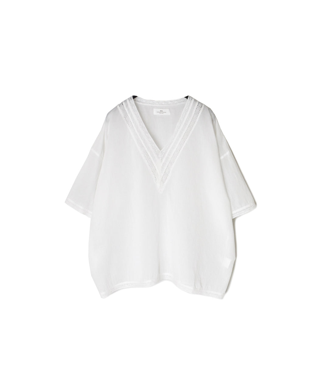 NSL24032 80s COTTON VOILE LACE V-NECK LACE S/SL PULLOVER