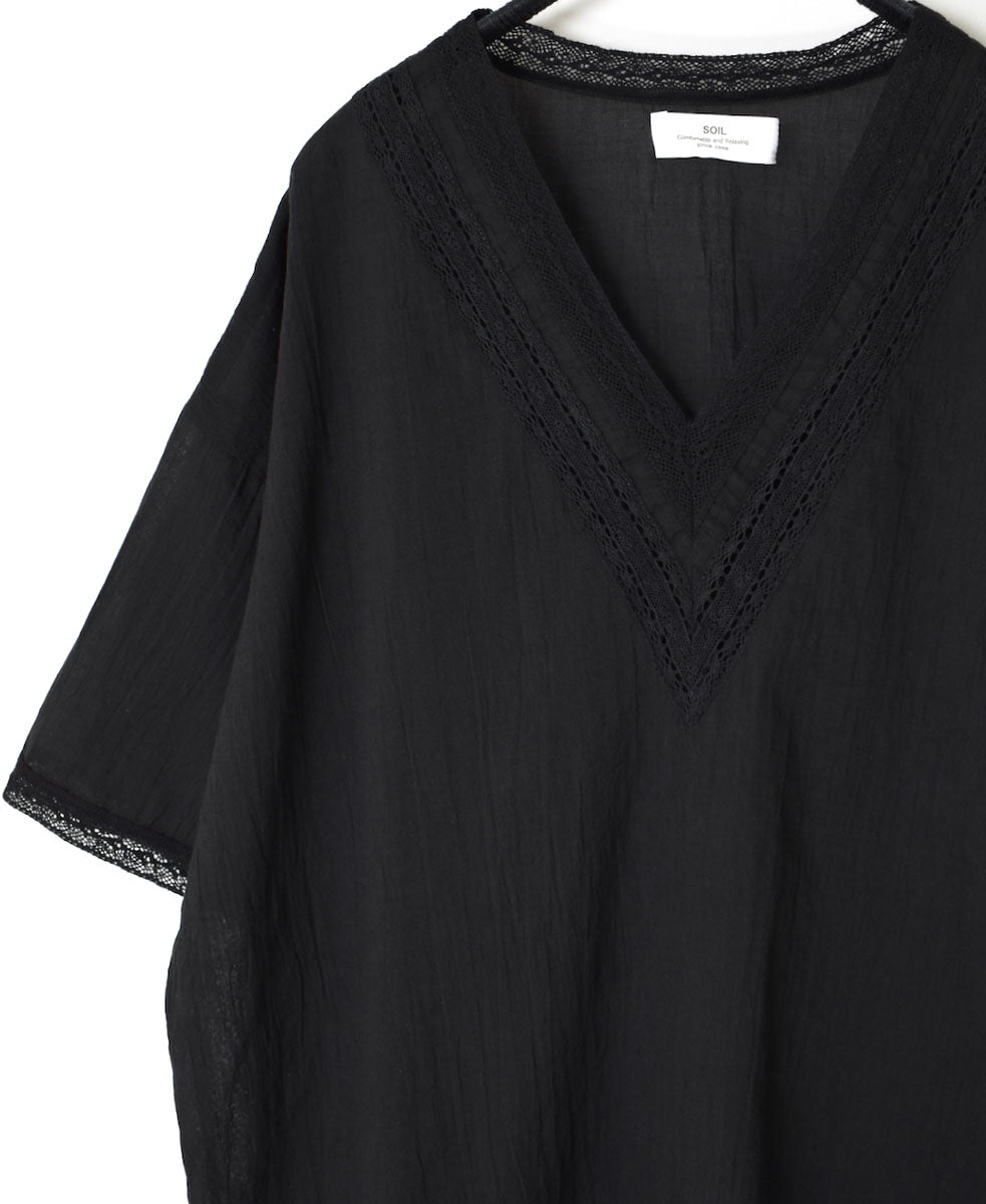 NSL24032 80s COTTON VOILE LACE V-NECK LACE S/SL PULLOVER