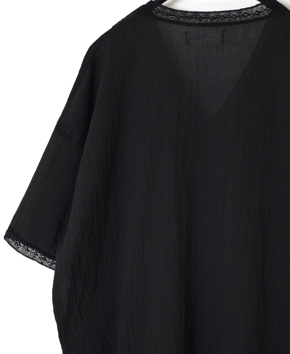 NSL24032 80s COTTON VOILE LACE V-NECK LACE S/SL PULLOVER