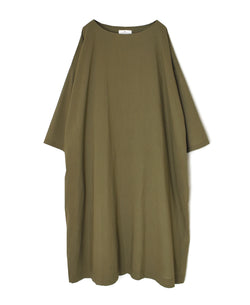 NSL26003 60s CAMBRIC PLAIN CREW-NECK BACK SIDE GATHERED DRESS WITH LINING