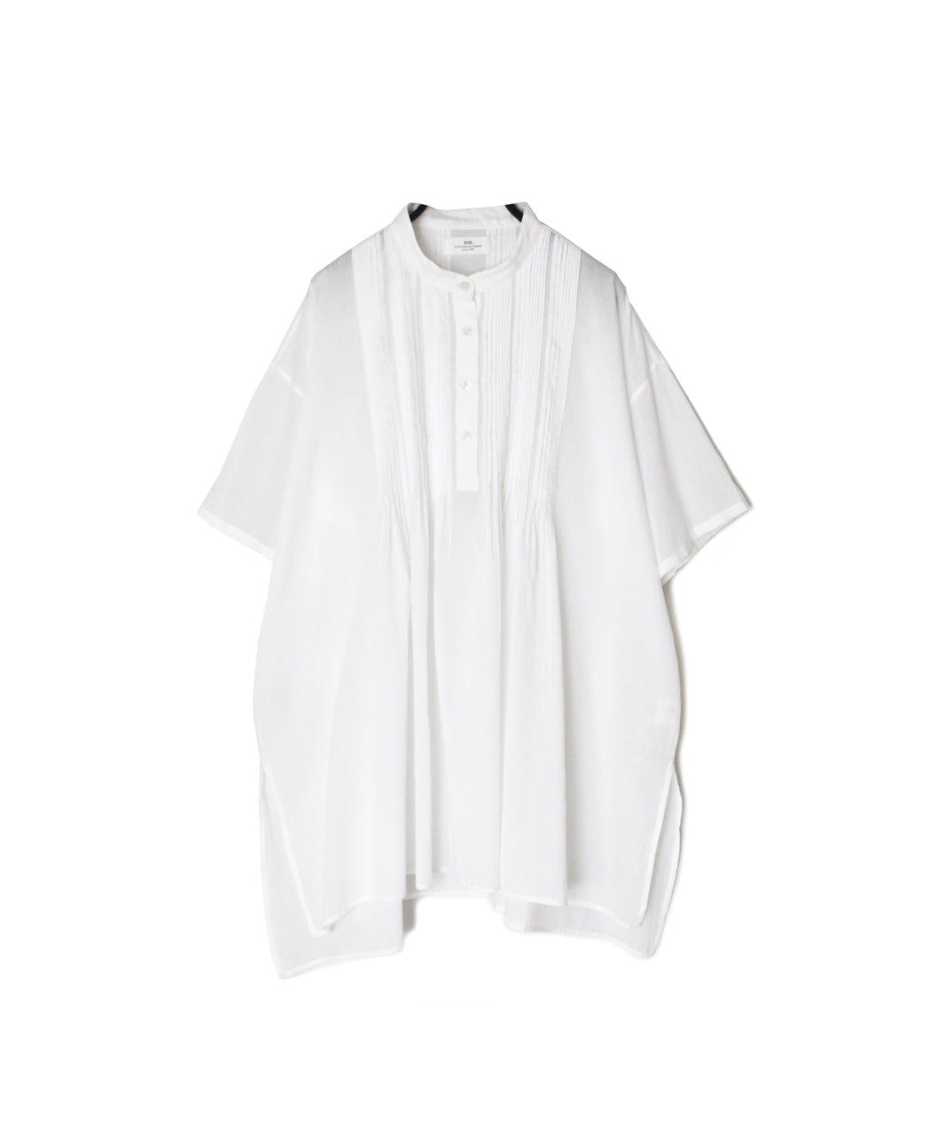NSL26023 80s COTTON VOILE PLAIN BANDED COLLAR  S/SL PINTUCK SHIRT