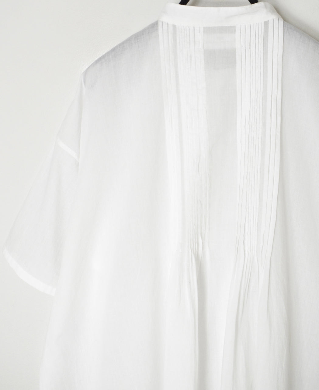 NSL26023 80s COTTON VOILE PLAIN BANDED COLLAR  S/SL PINTUCK SHIRT