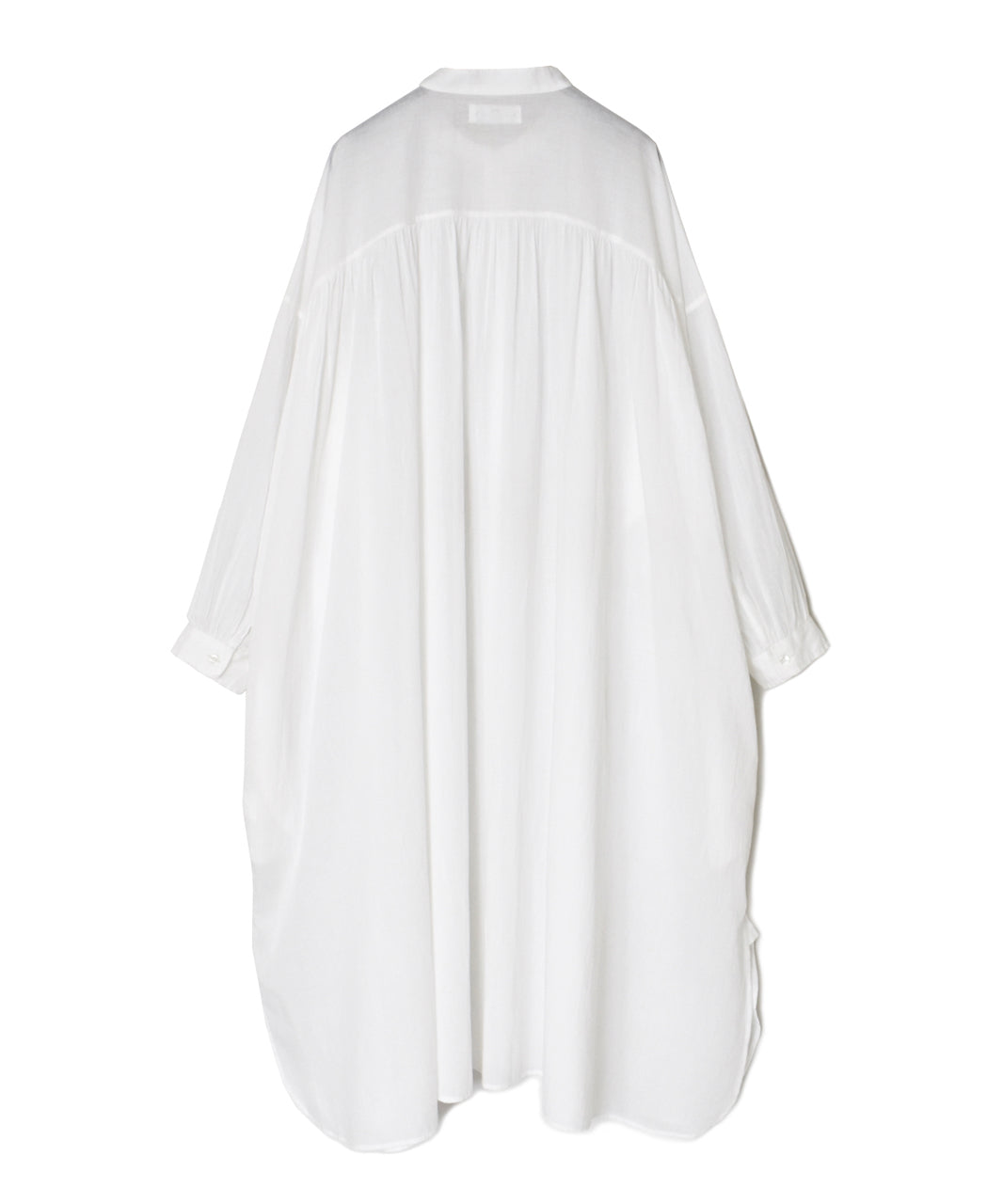 NSL26024 80s COTTON VOILE PLAIN BANDED COLLAR GATHERED SHIRT DRESS