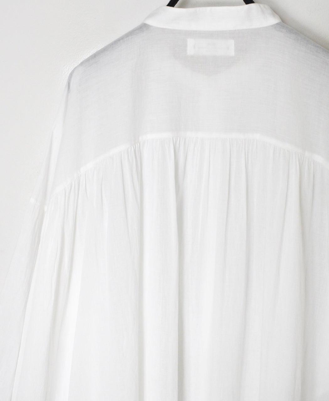 NSL26024 80s COTTON VOILE PLAIN BANDED COLLAR GATHERED SHIRT DRESS
