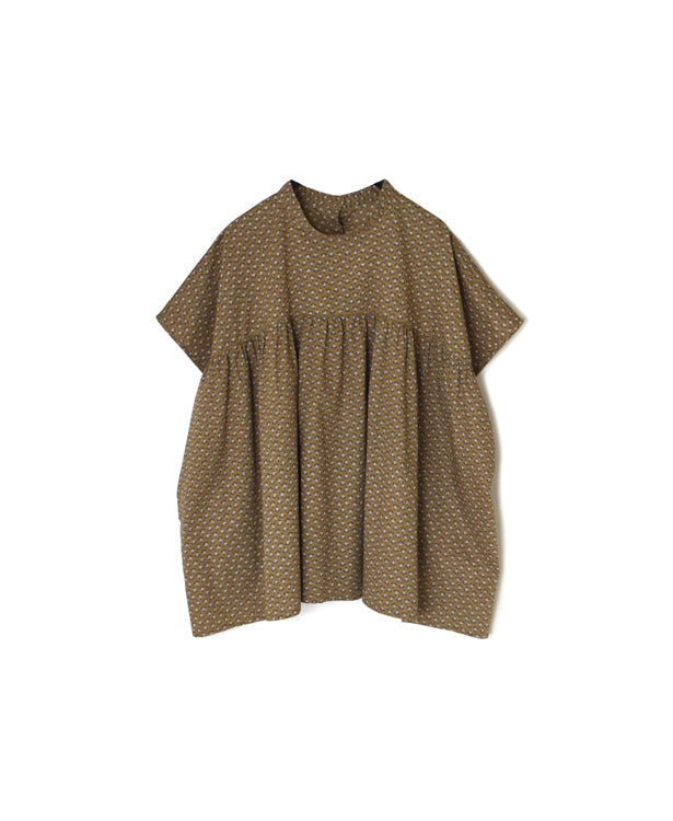 NSL26032 COTTON SLUB SMALL FLOWR PRINT BACK OPENING STAND COLLAR SHIRT