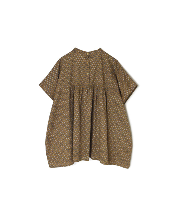 NSL26032 COTTON SLUB SMALL FLOWR PRINT BACK OPENING STAND COLLAR SHIRT
