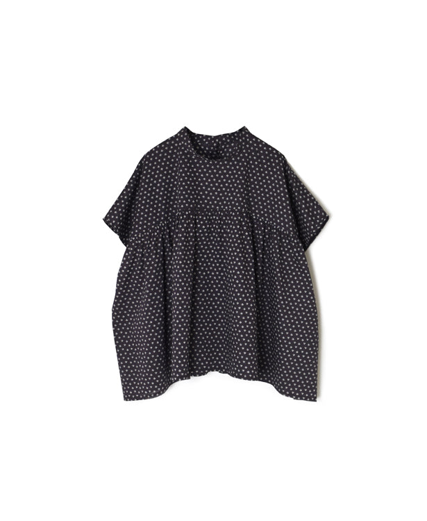 NSL26032 COTTON SLUB SMALL FLOWR PRINT BACK OPENING STAND COLLAR SHIRT