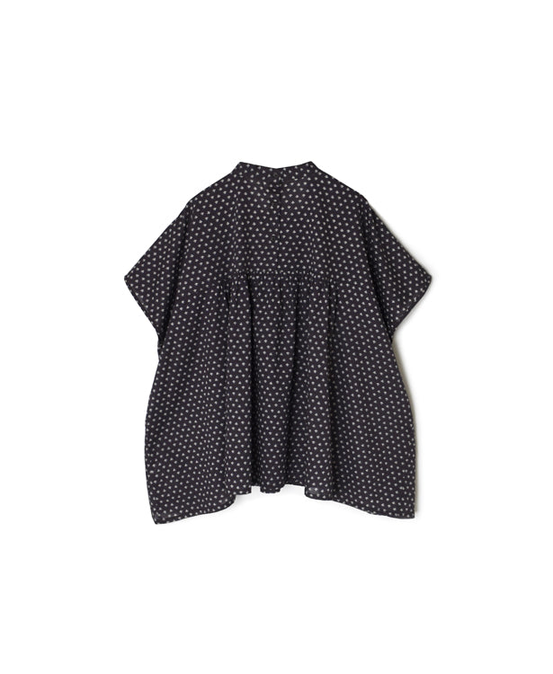 NSL26032 COTTON SLUB SMALL FLOWR PRINT BACK OPENING STAND COLLAR SHIRT
