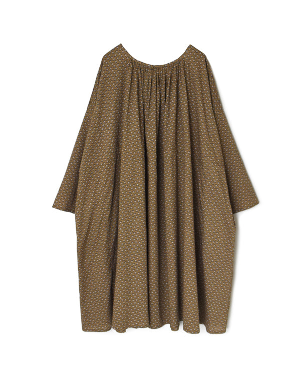 NSL26033 COTTON SLUB SMALL FLOWER PRINT 2WAY GATHERED SMOCK DRESS