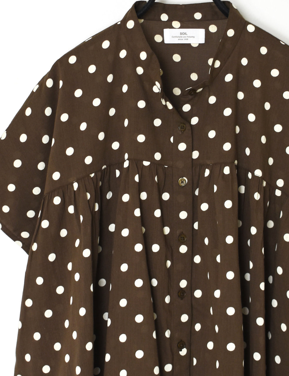 NSL26051 80s COTTON VOILE DOT PRINT BANDED COLLAR FRENCH/SL SHIRT