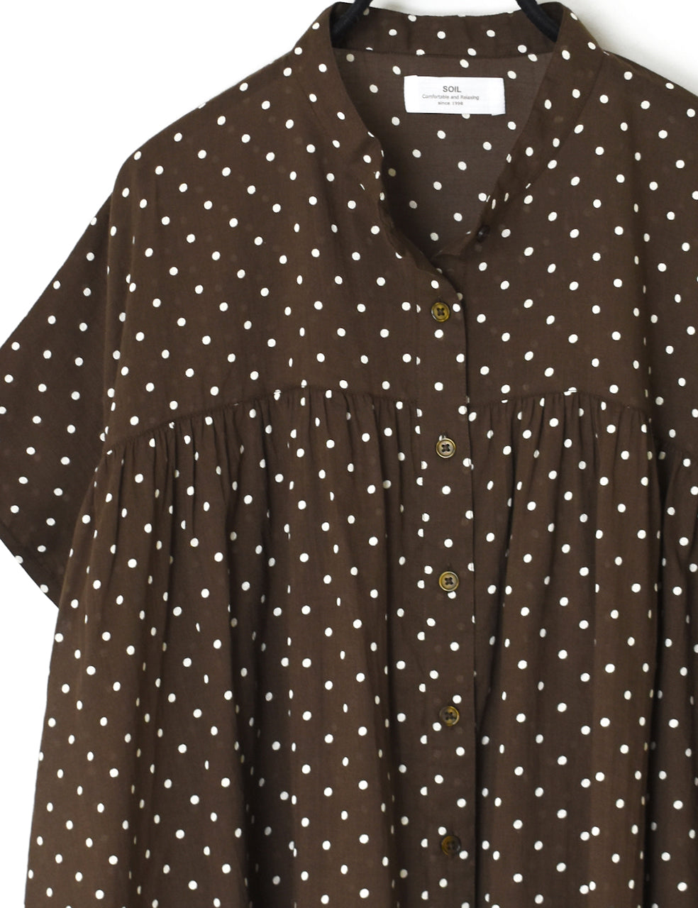 NSL26051 80s COTTON VOILE DOT PRINT BANDED COLLAR FRENCH/SL SHIRT