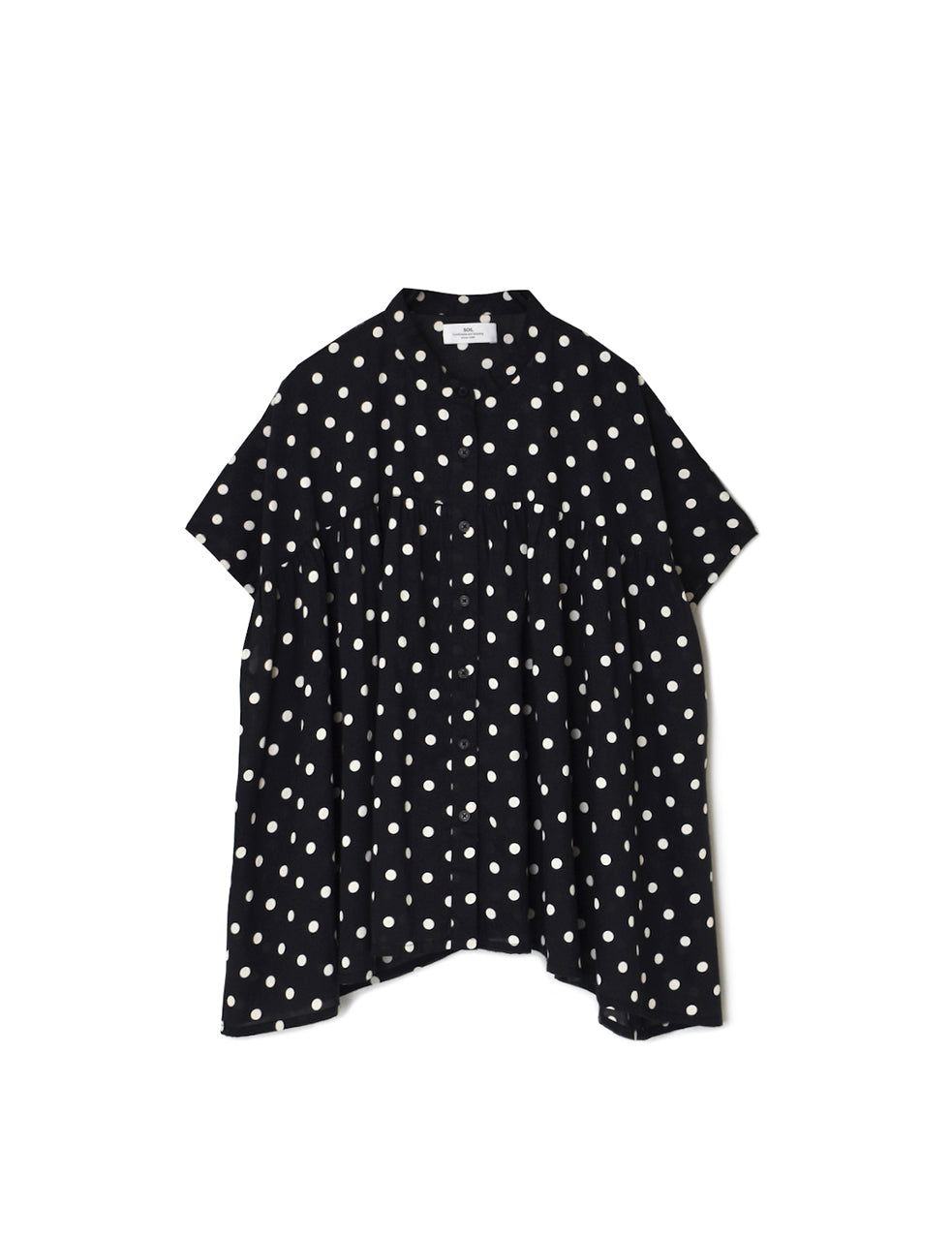 NSL26051 80s COTTON VOILE DOT PRINT BANDED COLLAR FRENCH/SL SHIRT