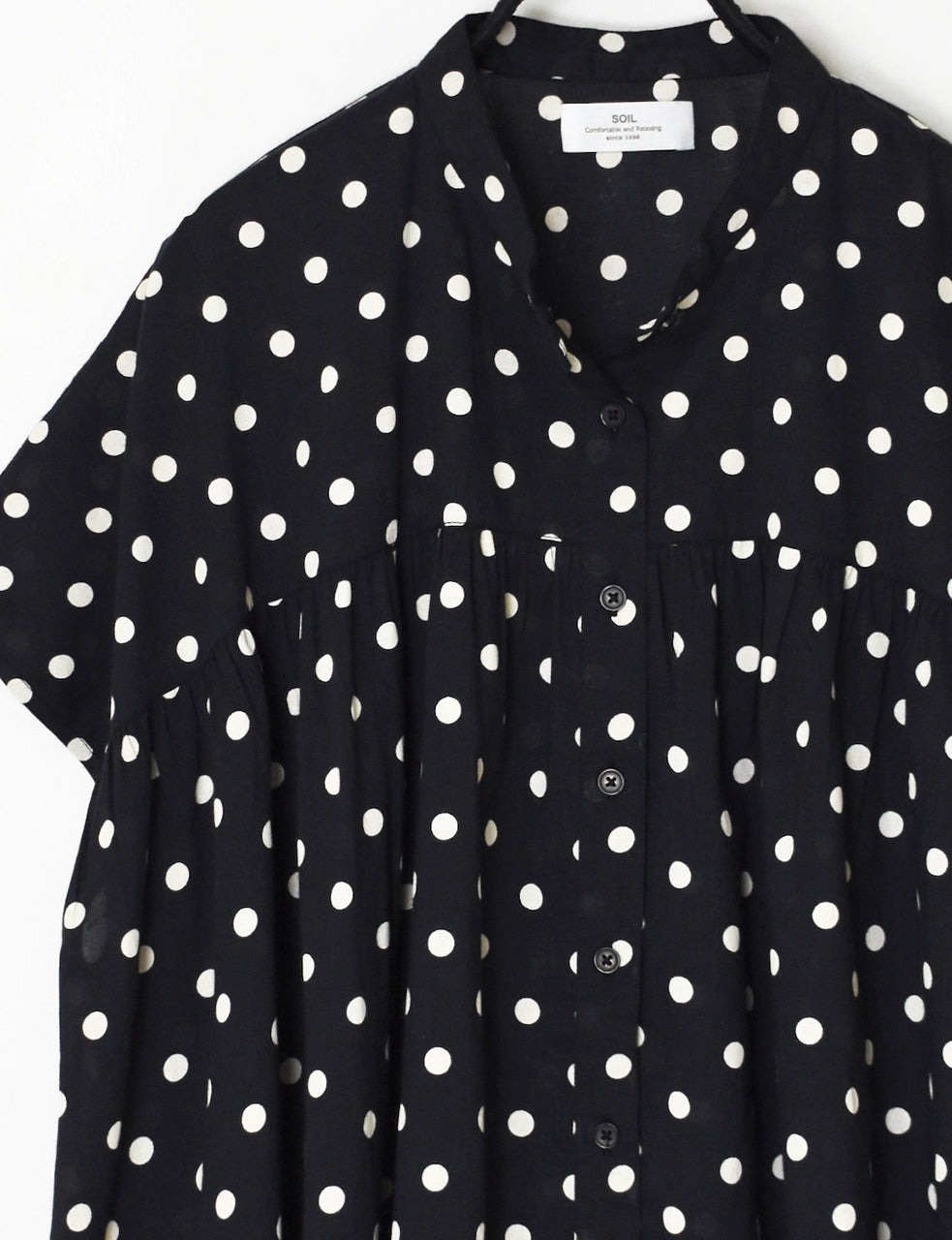 NSL26051 80s COTTON VOILE DOT PRINT BANDED COLLAR FRENCH/SL SHIRT