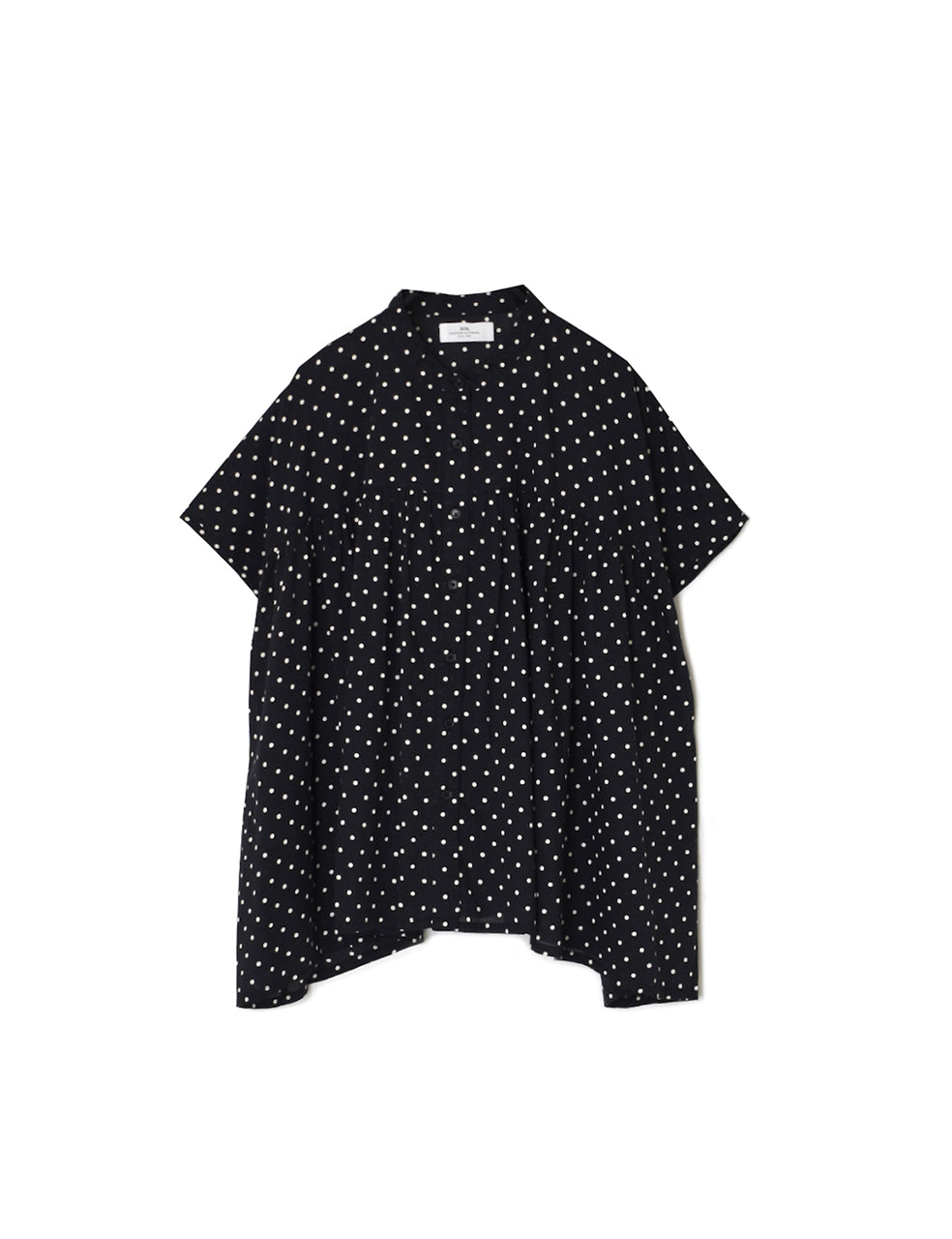 NSL26051 80s COTTON VOILE DOT PRINT BANDED COLLAR FRENCH/SL SHIRT