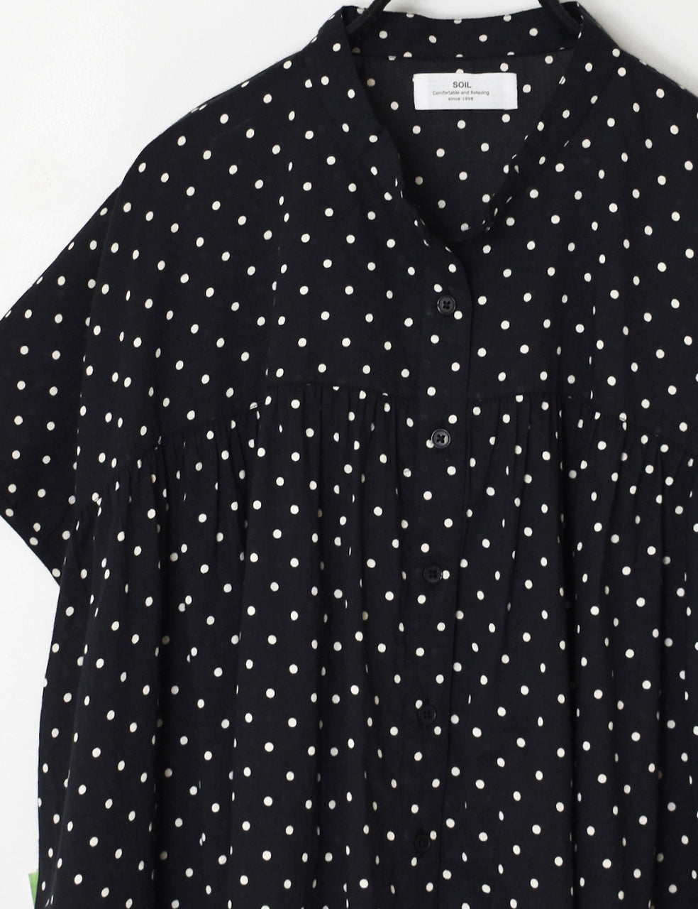 NSL26051 80s COTTON VOILE DOT PRINT BANDED COLLAR FRENCH/SL SHIRT
