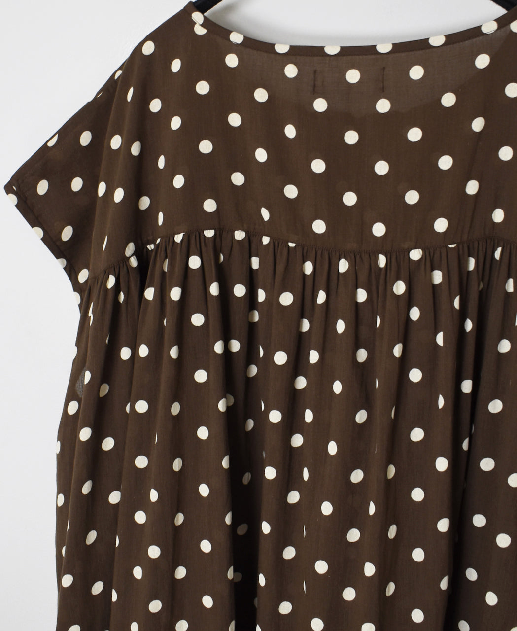 NSL26056 80s COTTON VOILE DOT PRINT HEM FRILL GATHERED SMOCK