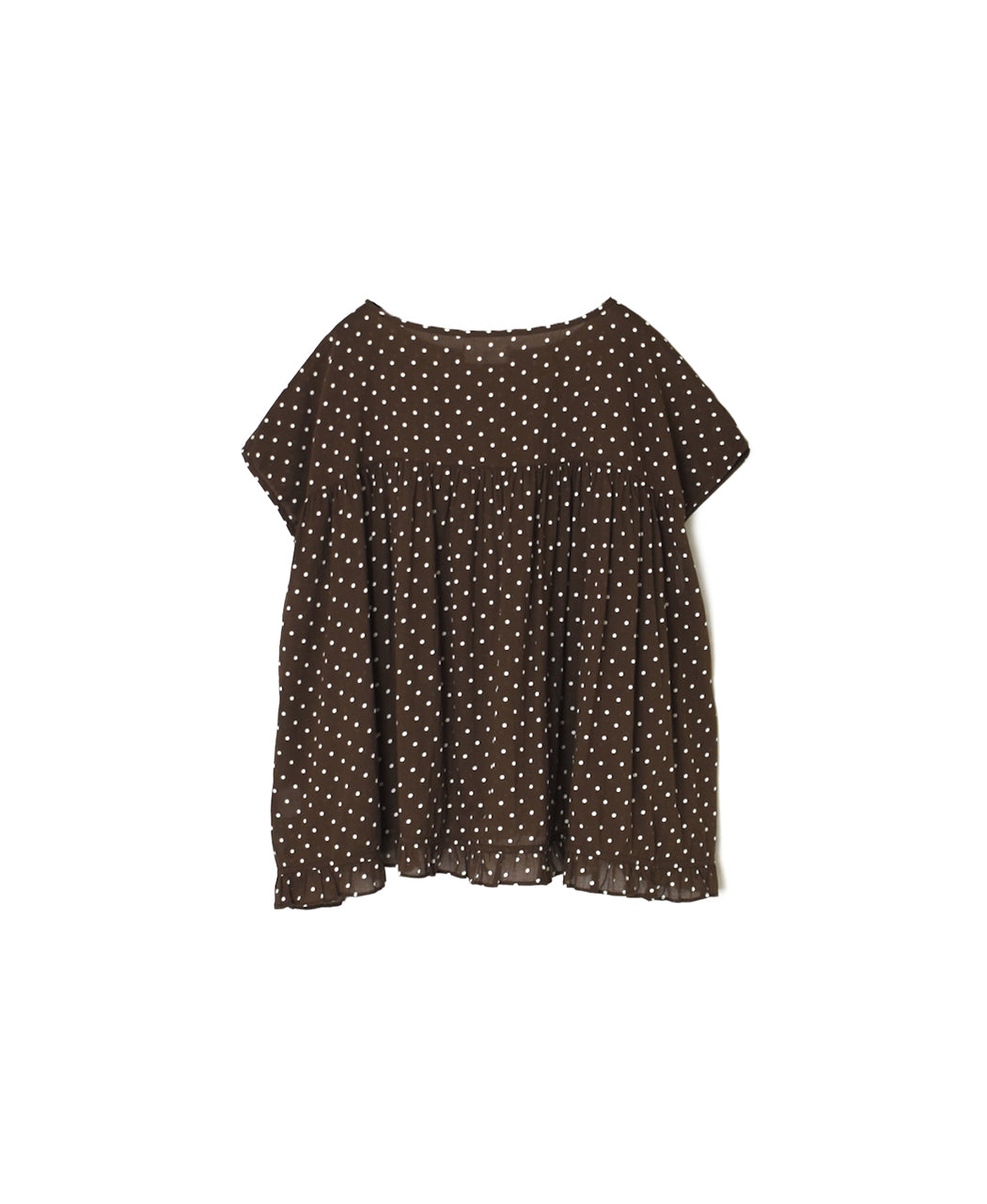 NSL26056 80s COTTON VOILE DOT PRINT HEM FRILL GATHERED SMOCK