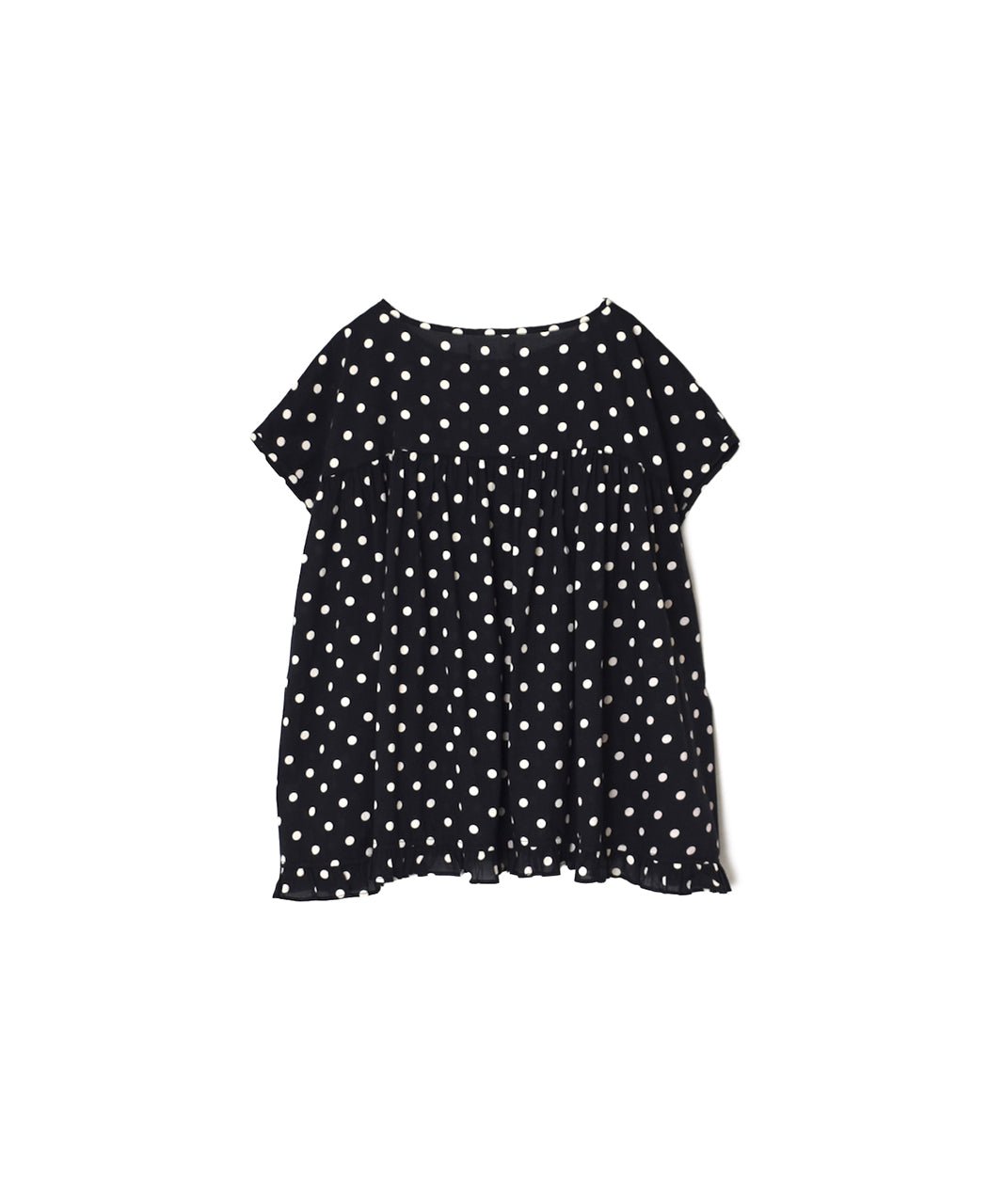 NSL26056 80s COTTON VOILE DOT PRINT HEM FRILL GATHERED SMOCK