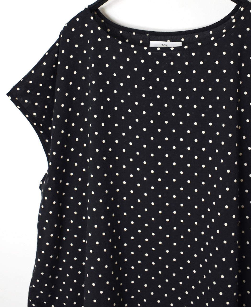 NSL26056 80s COTTON VOILE DOT PRINT HEM FRILL GATHERED SMOCK