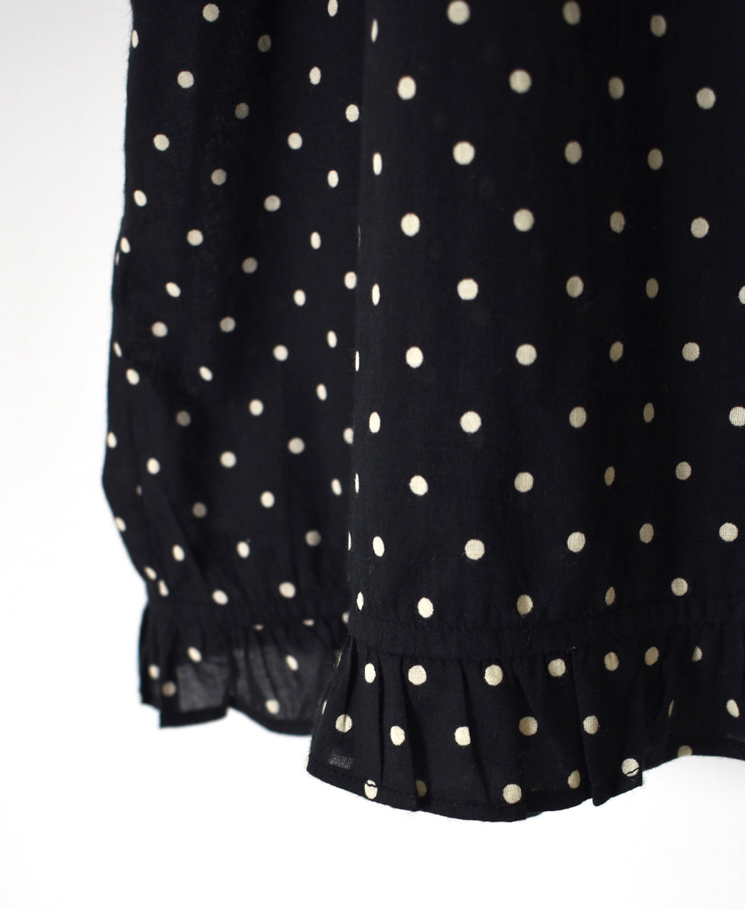 NSL26056 80s COTTON VOILE DOT PRINT HEM FRILL GATHERED SMOCK