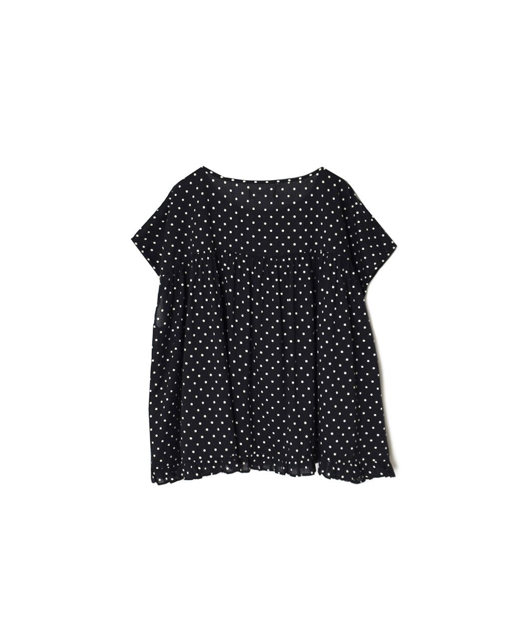 NSL26056 80s COTTON VOILE DOT PRINT HEM FRILL GATHERED SMOCK