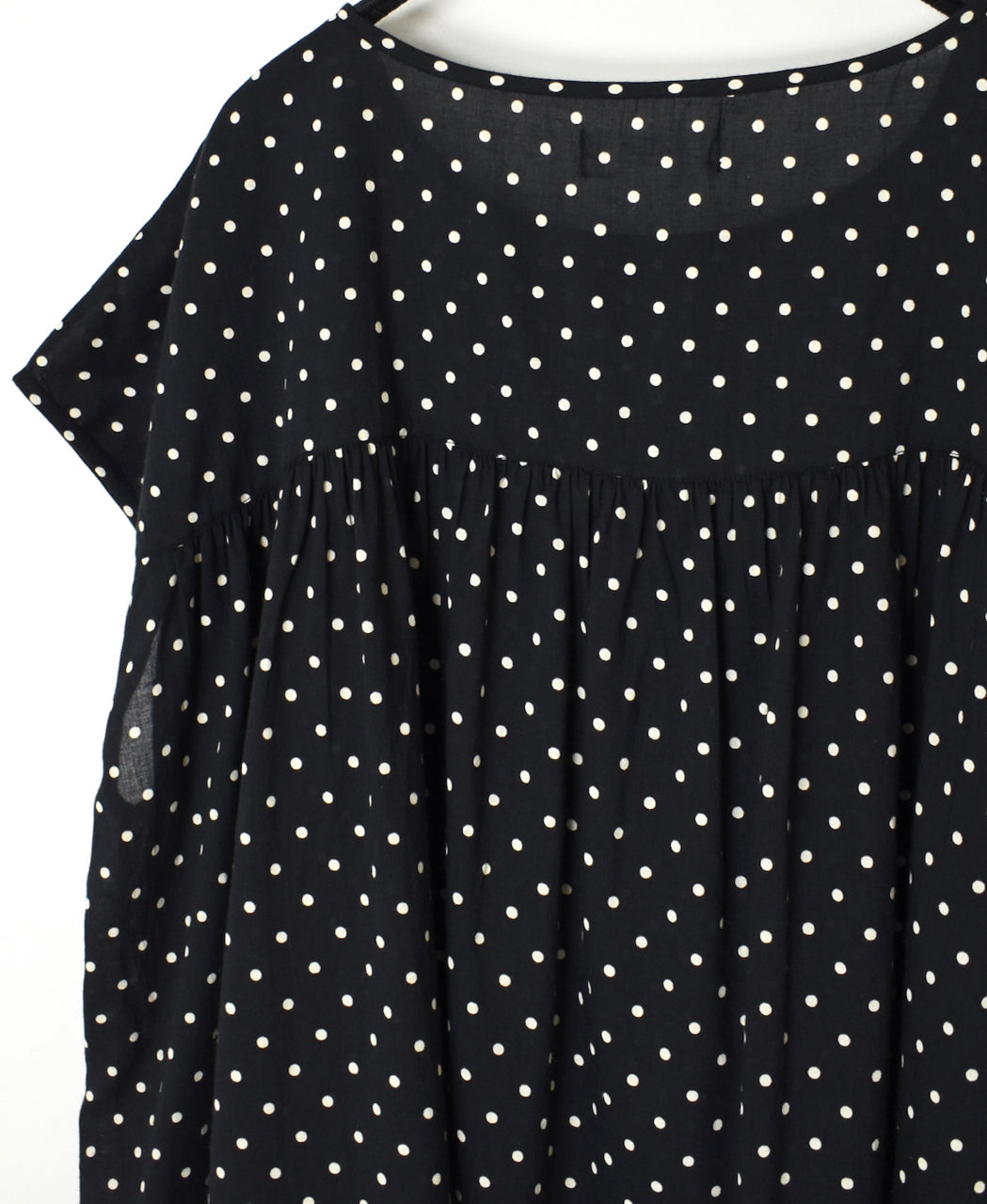 NSL26056 80s COTTON VOILE DOT PRINT HEM FRILL GATHERED SMOCK