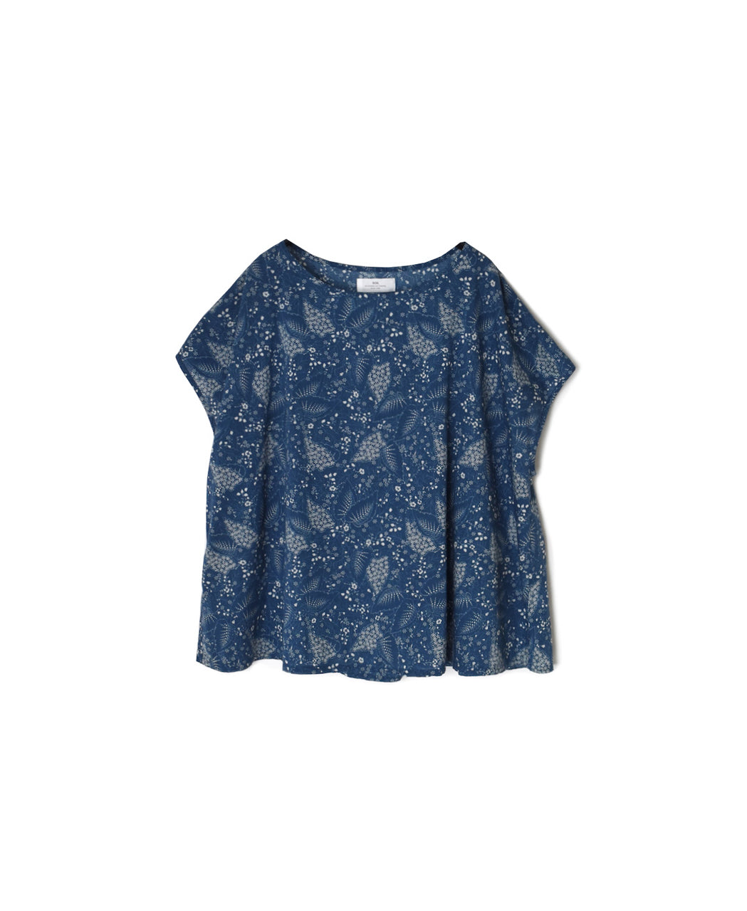 NSL26062 80s VOILE LEAF & FLOWER PRINT FRENCH/SL BACK SIDE GATHERED SMOCK