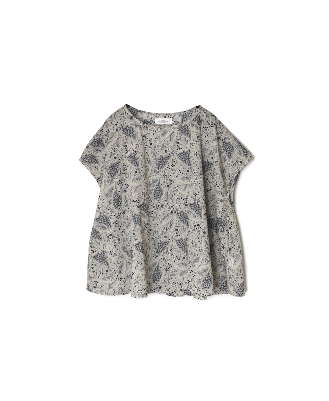 NSL26062 80s VOILE LEAF & FLOWER PRINT FRENCH/SL BACK SIDE GATHERED SMOCK