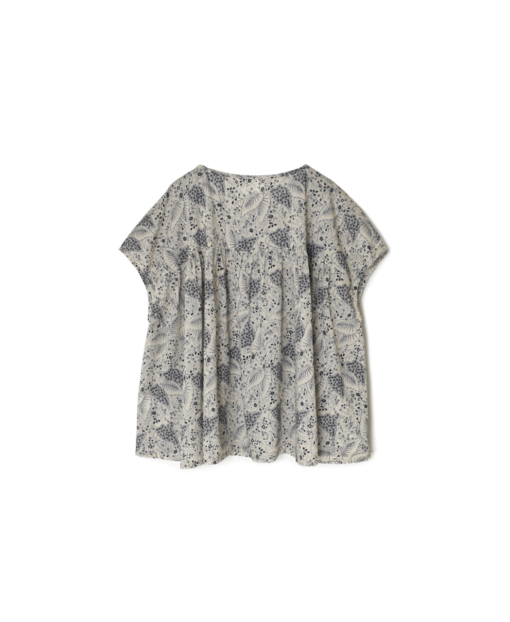 NSL26062 80s VOILE LEAF & FLOWER PRINT FRENCH/SL BACK SIDE GATHERED SMOCK